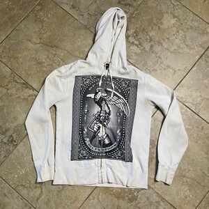 OBEY Hoodie White Graphic Full Zip Sweatshirt Mens‎ Size L Streetwear